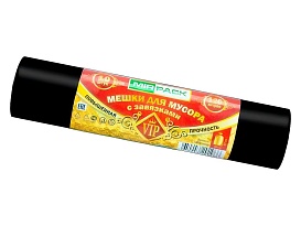 Мешки для мусора 120 л, с завязками, черные, в рулоне 10 шт., ПНД, 15 мкм, 800х750 мм, VIP, Z12010black в Норильске