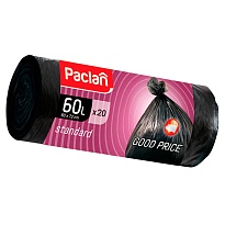 Мешки для мусора 60 л, черные, в рулоне 20 шт., ПНД, 7,4 мкм, 720х600 мм, PACLAN, 600820 в Норильске