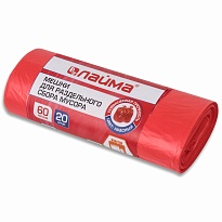 Мешки для мусора 60 л, красный, в рулоне 20 шт., ПНД, 10 мкм, 680х580 мм, LAIMA, 606702 в Норильске