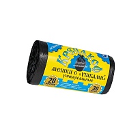 Мешки для мусора 20 л, с ушками, черные, в рулоне 30 шт., ПНД, 10 мкм, 550х440 мм, Крепакоф, 4607075710405 в Норильске