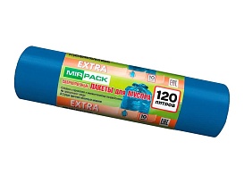 Мешки для мусора 120 л, синие, в рулоне 10 шт., ПНД, 14 мкм, 1100х700 мм, EXTRA, ex1201802 в Норильске