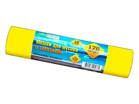 Мешки для мусора 120 л, с завязками, желтые, в рулоне 10 шт., ПНД, 15 мкм, 800х750 мм, VIP, Z12010yel в Норильске