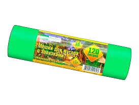 Мешки для мусора 120 л, с завязками, зеленые, в рулоне 10 шт., ПНД, 15 мкм, 800х750 мм, VIP, Z12010green в Норильске