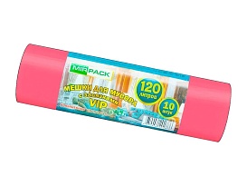 Мешки для мусора 120 л, с завязками, красные, в рулоне 10 шт., ПНД, 15 мкм, 800х750 мм, VIP, Z12010red в Норильске