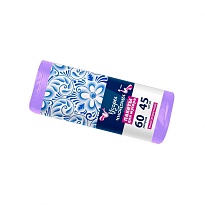 Мешки для мусора 60 л, сиреневые, в рулоне 45 шт., ПНД, 8 мкм, 700х600 мм, Узоры Чистоты, МУ4244 (МН 60-45сир) в Норильске