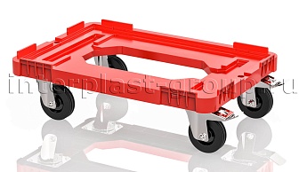Тележка пластиковая с отверстием 2 колеса с тормозом красная в Норильске Тележка пластиковая с отверстием 2 колеса с тормозом красная в Норильске