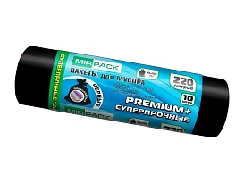 Мешки для мусора 220 л, черные, в рулоне 10 шт., ПВД, 45 мкм, 1250х930 мм, PREMIUM+, 2201068 в Норильске