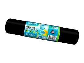 Мешки для мусора 240 л, черные, в рулоне 10 шт., ПВД 80 мкм, 1300х930 мм, EXPORT, exp 24010167 в Норильске