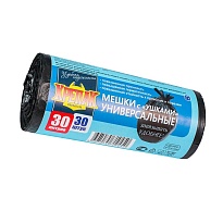 Мешки для мусора 30 л, с ушками, черные, в рулоне 30 шт., ПНД, 9 мкм, 600х500 мм, Крепак, 4607075710450 в Норильске