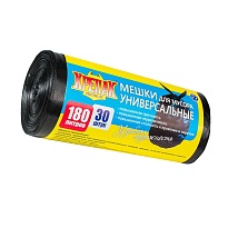 Мешки для мусора 180 л, черные, в рулоне 30 шт., ПНД, 20 мкм, 1150х800 мм, Крепак, 4607075710139 в Норильске