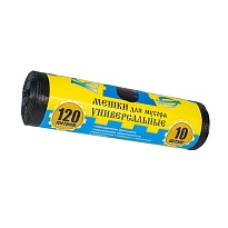 Мешки для мусора 120 л, с ушками, черные, в рулоне 10 шт., ПНД, 13 мкм, 1050х680 мм, Крепакоф, 4607075710252 в Норильске