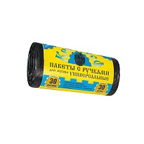 Мешки для мусора 30 л, с ручками, черные, в рулоне 30 шт., ПНД, 9 мкм, 620х480 мм, Крепакоф, 4607075710665 в Норильске