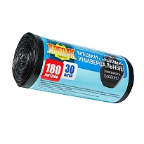 Мешки для мусора 180 л, с ушками, черные, в рулоне 30 шт., ПНД, 20 мкм, 1150х800 мм, Крепак, 4607075710399 в Норильске