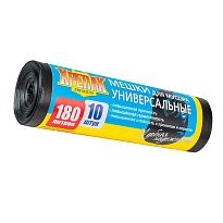 Мешки для мусора 180 л, черные, в рулоне 10 шт., ПНД, 20 мкм, 1150х800 мм, Крепак, 4607075710481 в Норильске