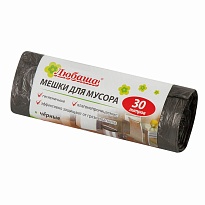 Мешки для мусора 30 л, черные, в рулоне 20 шт., ПНД, 5 мкм, 550х470 мм, Любаша эконом, 605329 в Норильске