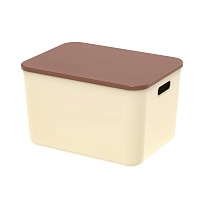 Ящик пластиковый вкладываемый бежевый с коричневой крышкой 410х305х245 мм в Норильске Ящик пластиковый вкладываемый бежевый с коричневой крышкой 410х305х245 мм в Норильске