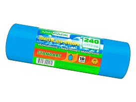 Мешки для мусора 240 л, ароматизированные, синие, в рулоне 10 шт., ПВД 30 мкм, 1300х930 мм, STANDART, 24010661 в Норильске