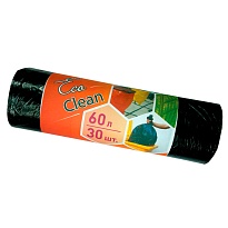 Мешки для мусора 60 л, черные, в рулоне 30 шт., ПНД, 6 мкм, 640х580 мм, Концепция Быта EcoClean, 603890 в Норильске