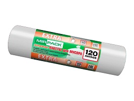 Мешки для мусора 120 л, белые, в рулоне 10 шт., ПНД, 14 мкм, 1100х700 мм, EXTRA, ex1201803 в Норильске