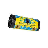 Мешки для мусора 30 л, с ушками, черные, в рулоне 30 шт., ПНД, 8 мкм, 580х460 мм, Крепакоф, 4607075710412 в Норильске