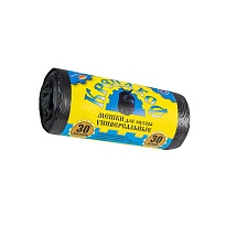 Мешки для мусора 30 л, с ушками, черные, в рулоне 30 шт., ПНД, 8 мкм, 580х460 мм, Крепакоф, 4607075710238 в Норильске