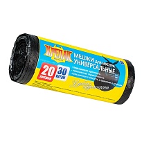 Мешки для мусора 20 л, черные, в рулоне 30 шт., ПНД, 10 мкм, 550х440 мм, Крепак, 4607075710092 в Норильске