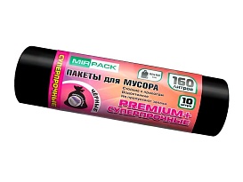 Мешки для мусора 160 л, ароматизированные, черные, в рулоне 10 шт., ПВД, 35 мкм, 1100х930 мм, PREMIUM+, 16010530 в Норильске